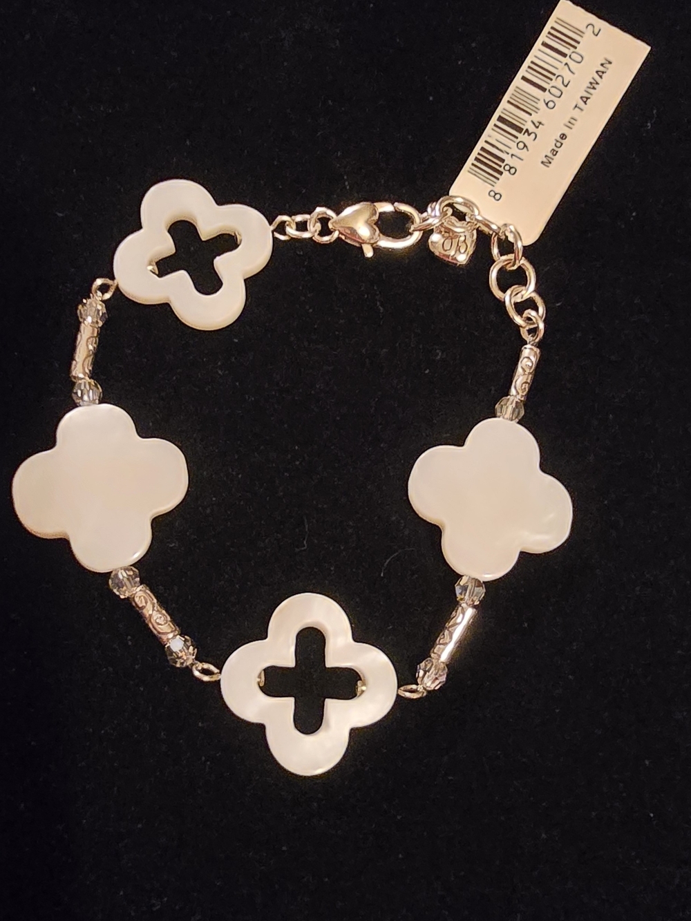 Gold-Tone Cream Clover Link Bracelet